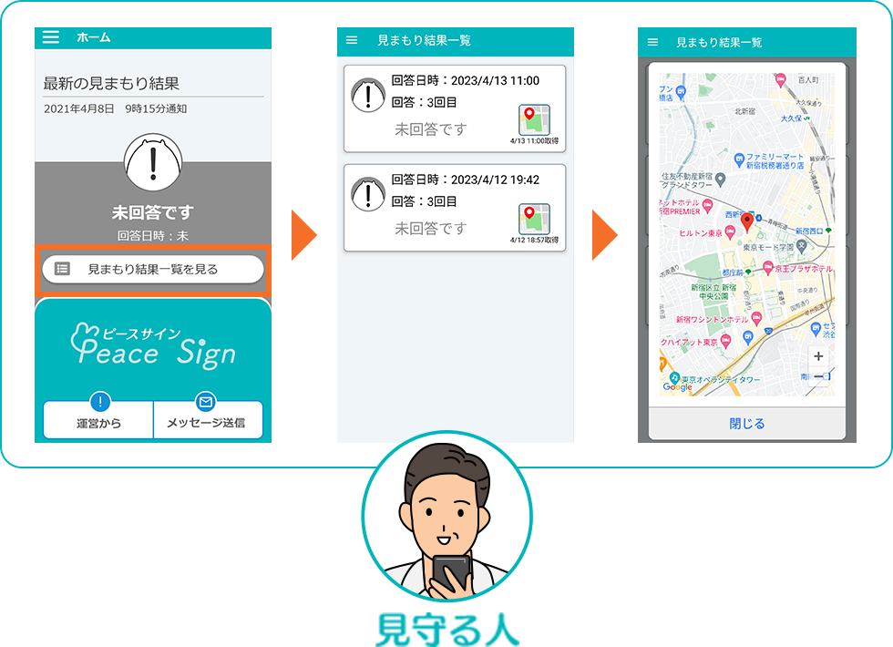 アプリを使った見守りは月額500円で最大4人まで対応